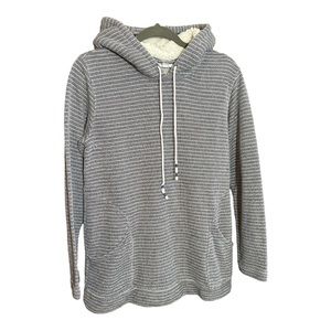 J JILL FIT French terry & Sherpa hooded tunic blue water multicolored hoodie